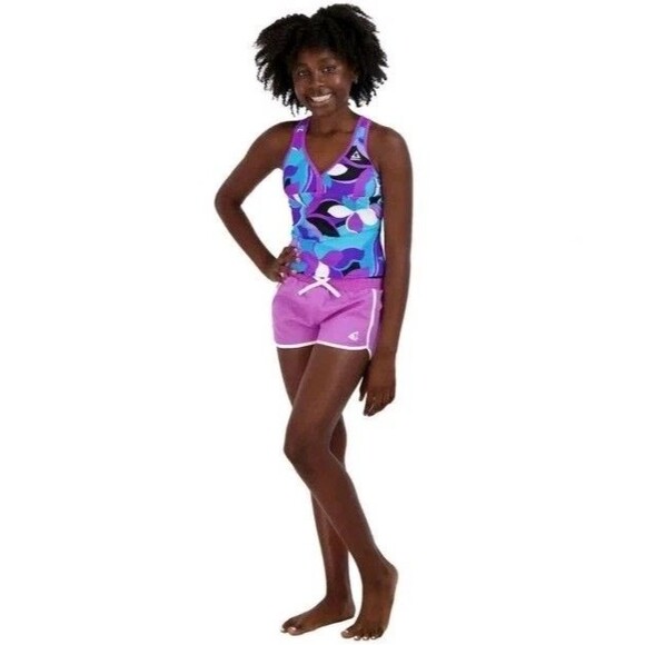Gerry Girls Youth  Size Medium 10/12 Tankini Shorts 3 Piece Swimsuit Set UPF 30+ - Picture 1 of 7